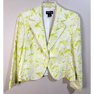 Style & Co Womens Green Floral Linen Blazer Petite Size 14‎